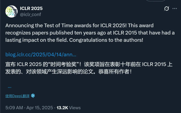 继VAE之后，Adam也拿到了ICLR 时间检验奖，OpenAI联创两次获奖
