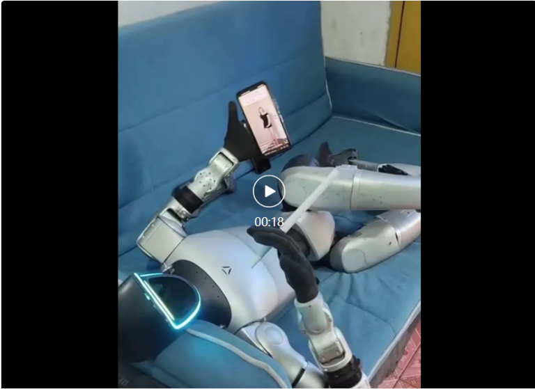 机器人也会「摸鱼」了？宇树G1赛后葛优瘫刷美女视频，网友：比人还懂享受生活