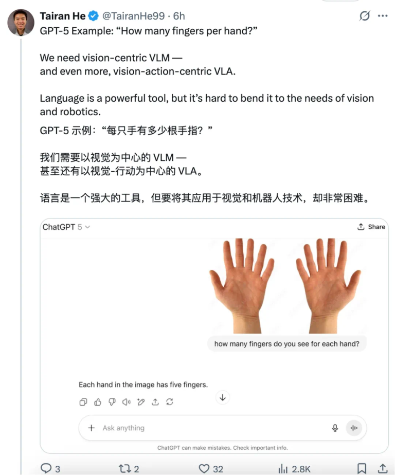 「一只手有几根手指」，你的GPT-5答对了吗？