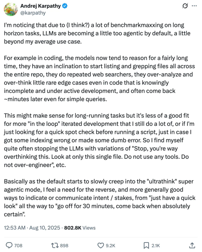 LLM总是把简单任务复杂化，Karpathy无语：有些任务无需那么多思考