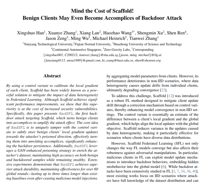 ICCV 2025 | 新型后门攻击直指Scaffold联邦学习，NTU联手0G Labs揭示中心化训练安全漏洞