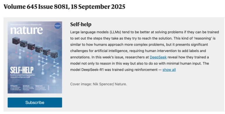 刚刚，DeepSeek-R1论文登上Nature封面，通讯作者梁文锋